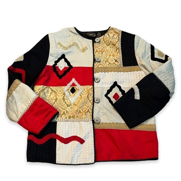 Vintage 90s Allure Jacket Art to Wear Abstract Patchwork Geo Print Medium - Picture 1 of 7